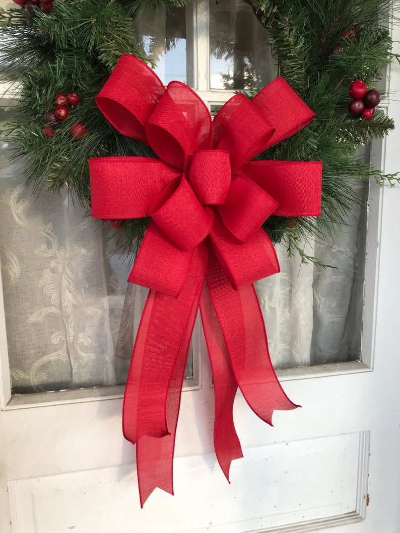 Christmas Bow Large Linen bow for Wreath Christmas Bow for Front Door Decor Tree Topper Church Decoration