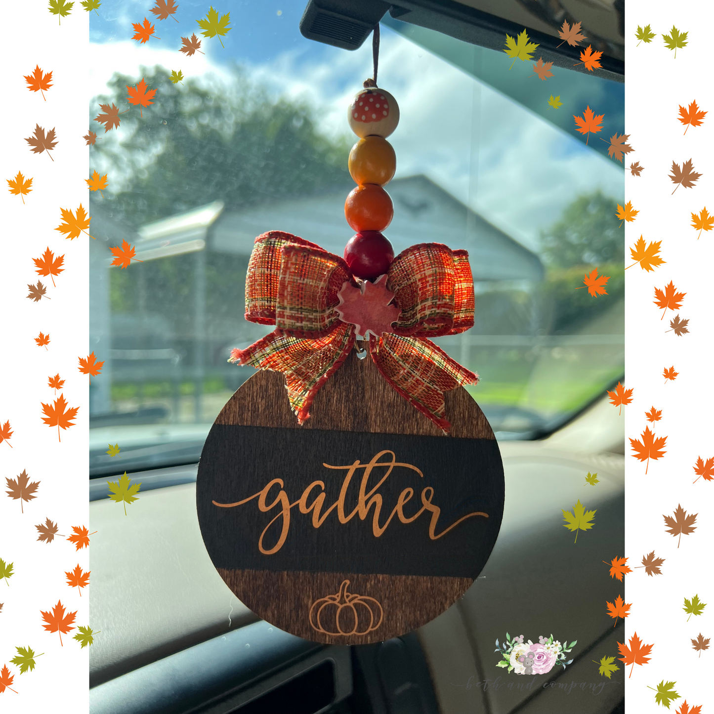 Fall Car Charm Ornament Gather and Thankful