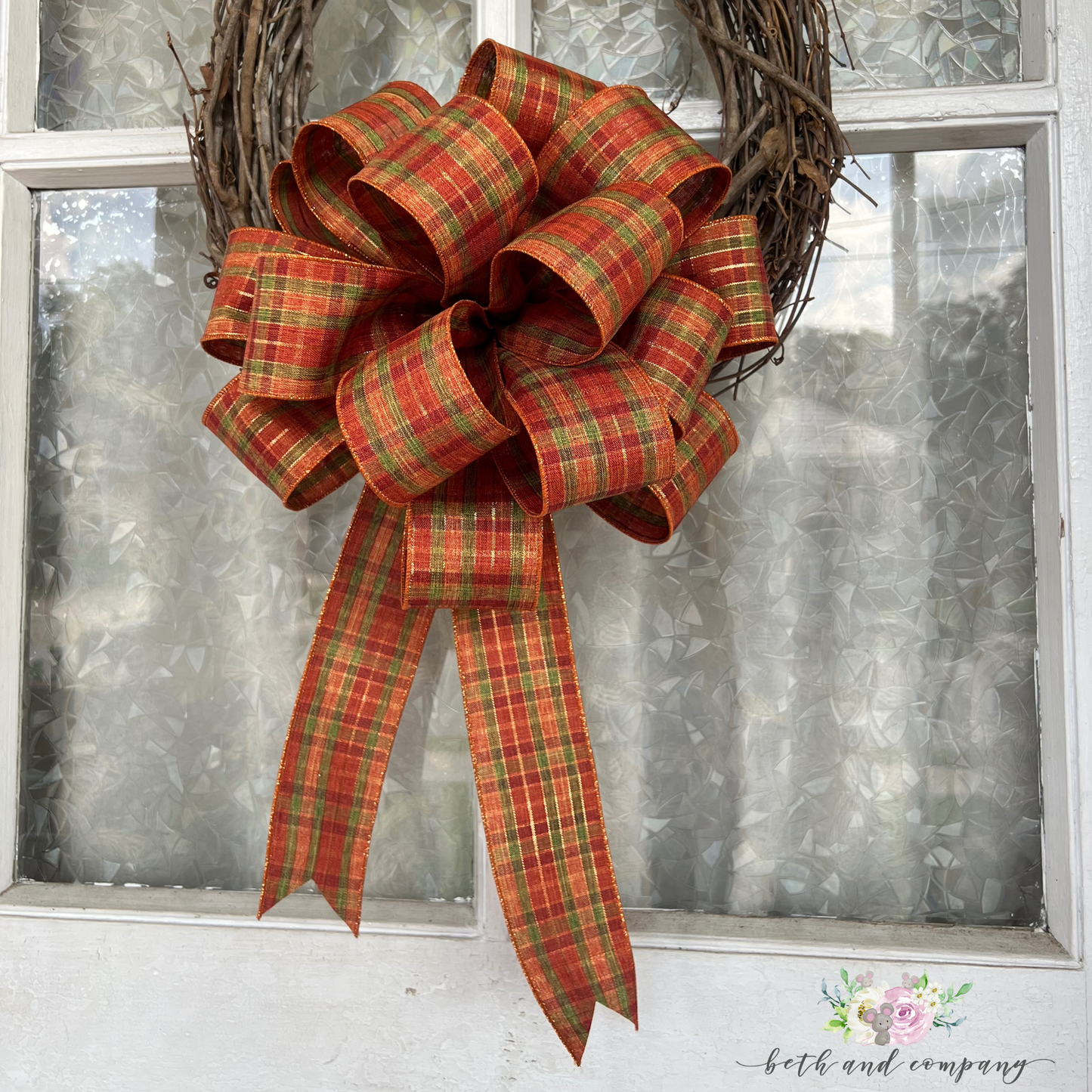 Fall Plaid Foil Stripe Bow