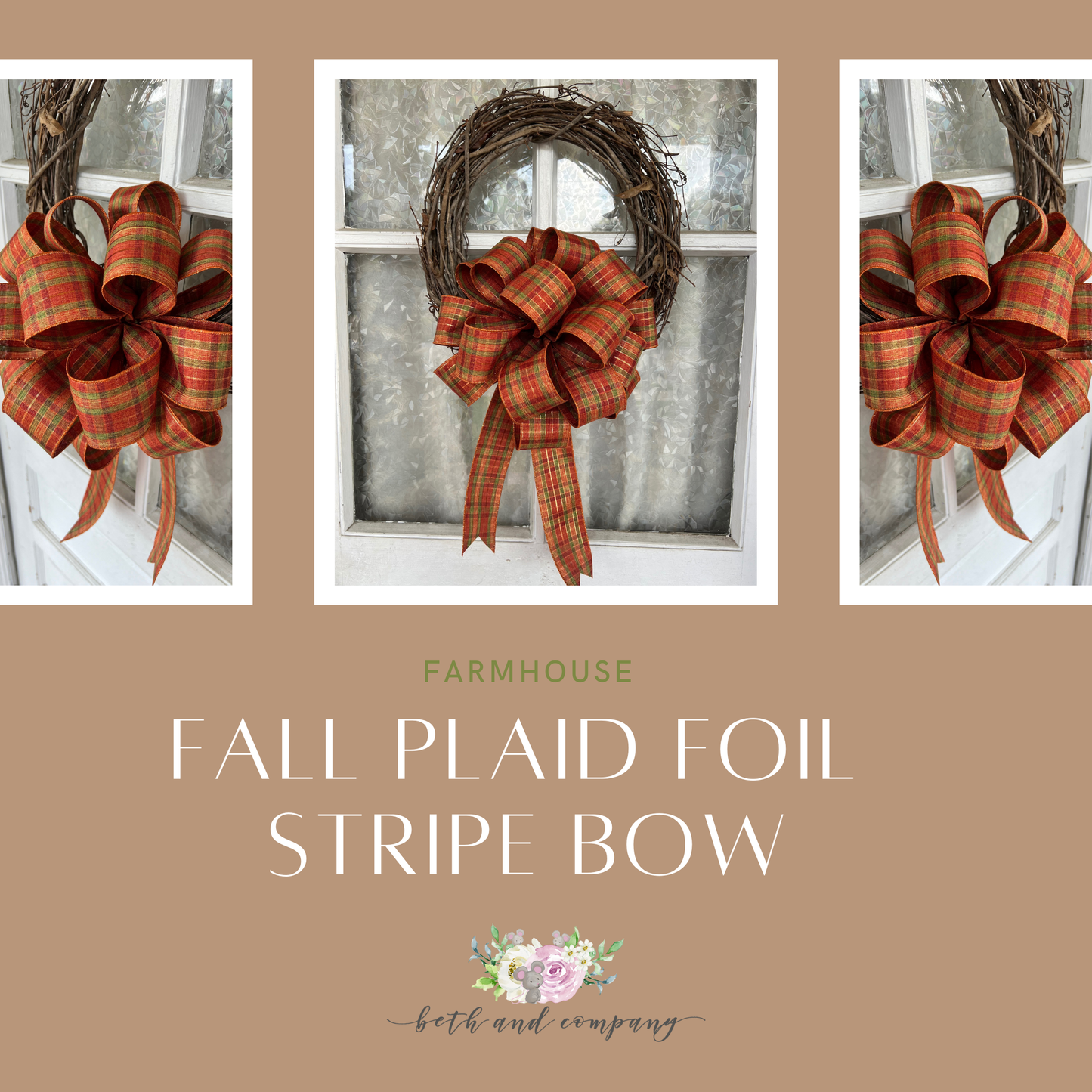 Fall Plaid Foil Stripe Bow