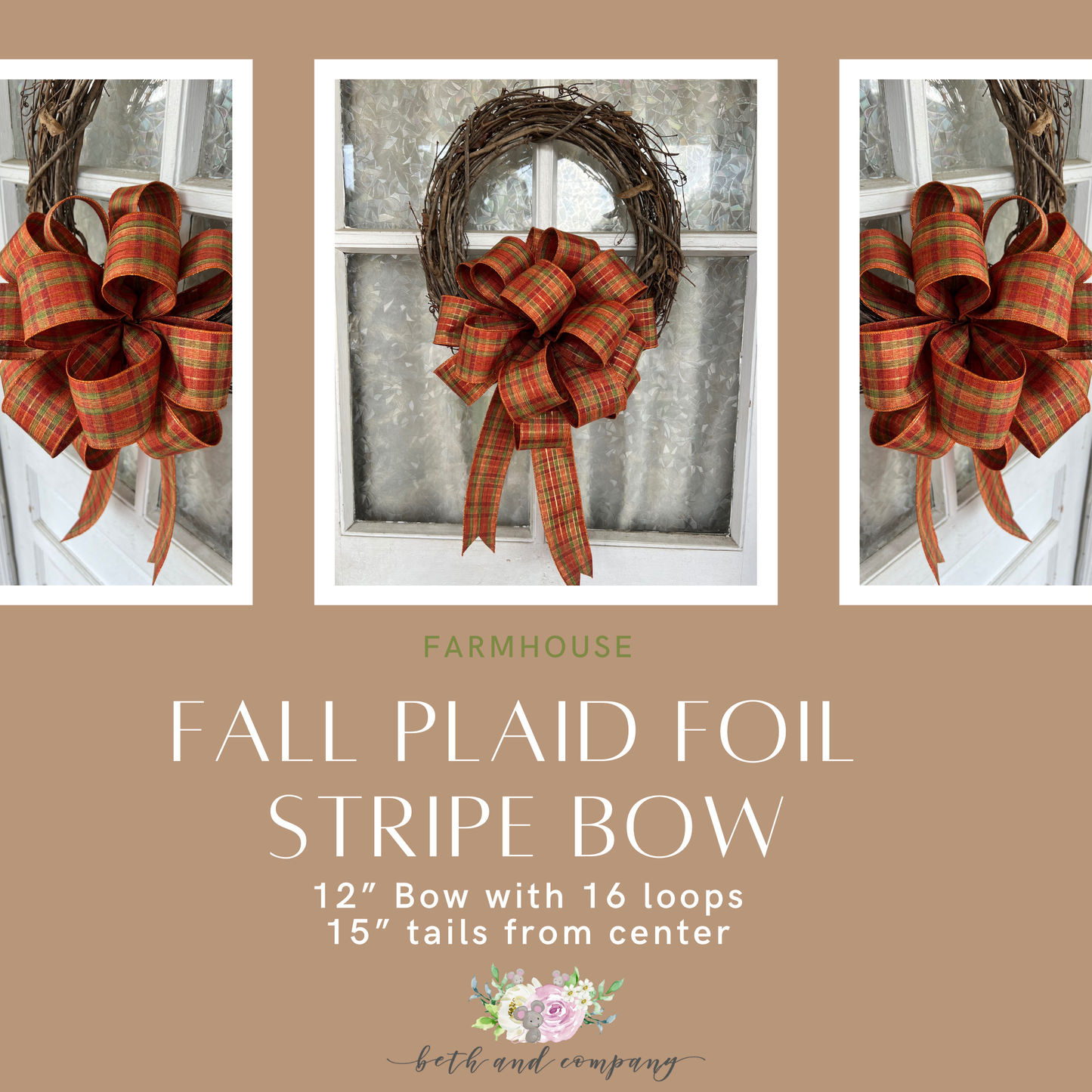 Fall Plaid Foil Stripe Bow