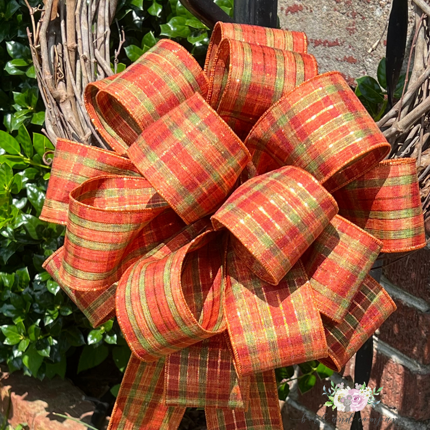 Fall Plaid Foil Stripe Bow