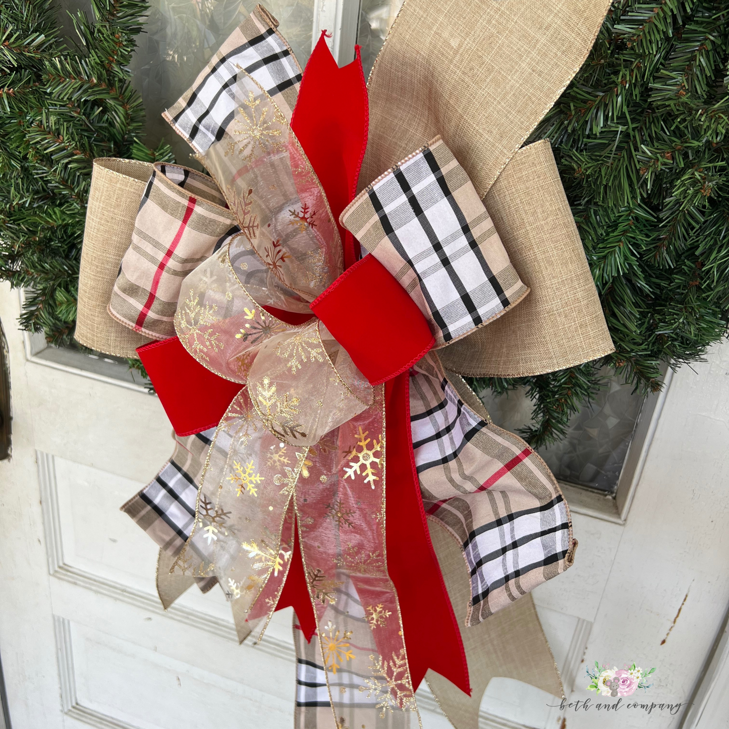 Black, Tan, White, Red Oversized Luxury Bow