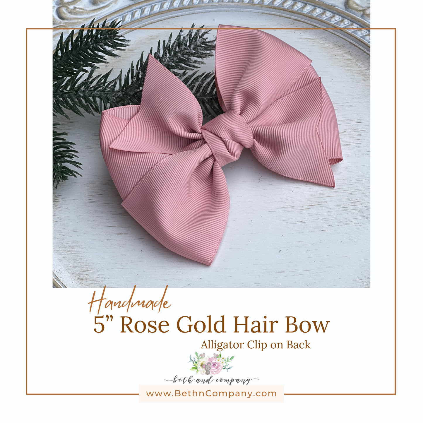 5 Inch Rose Gold Grosgrain Hair Bow