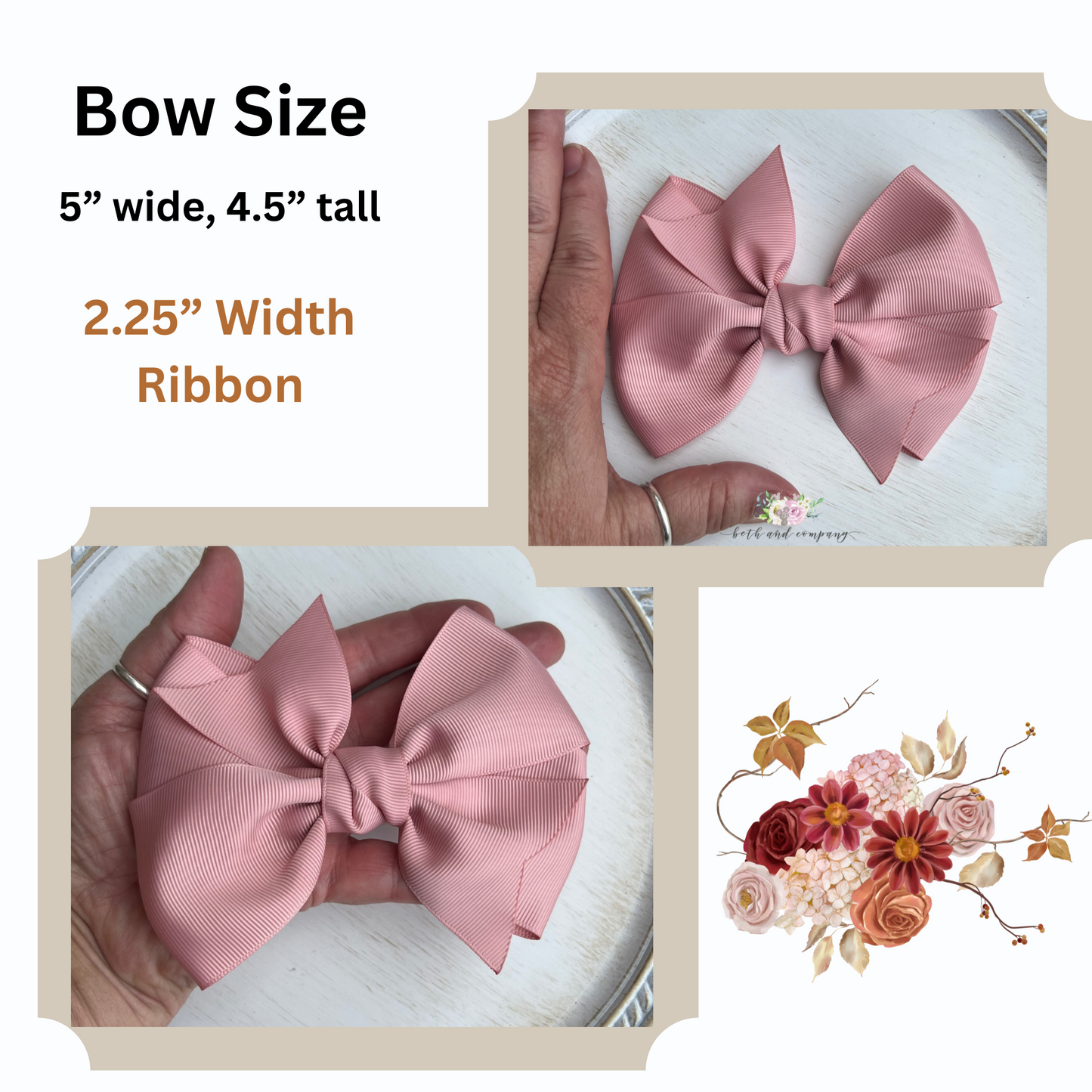 5 Inch Rose Gold Grosgrain Hair Bow