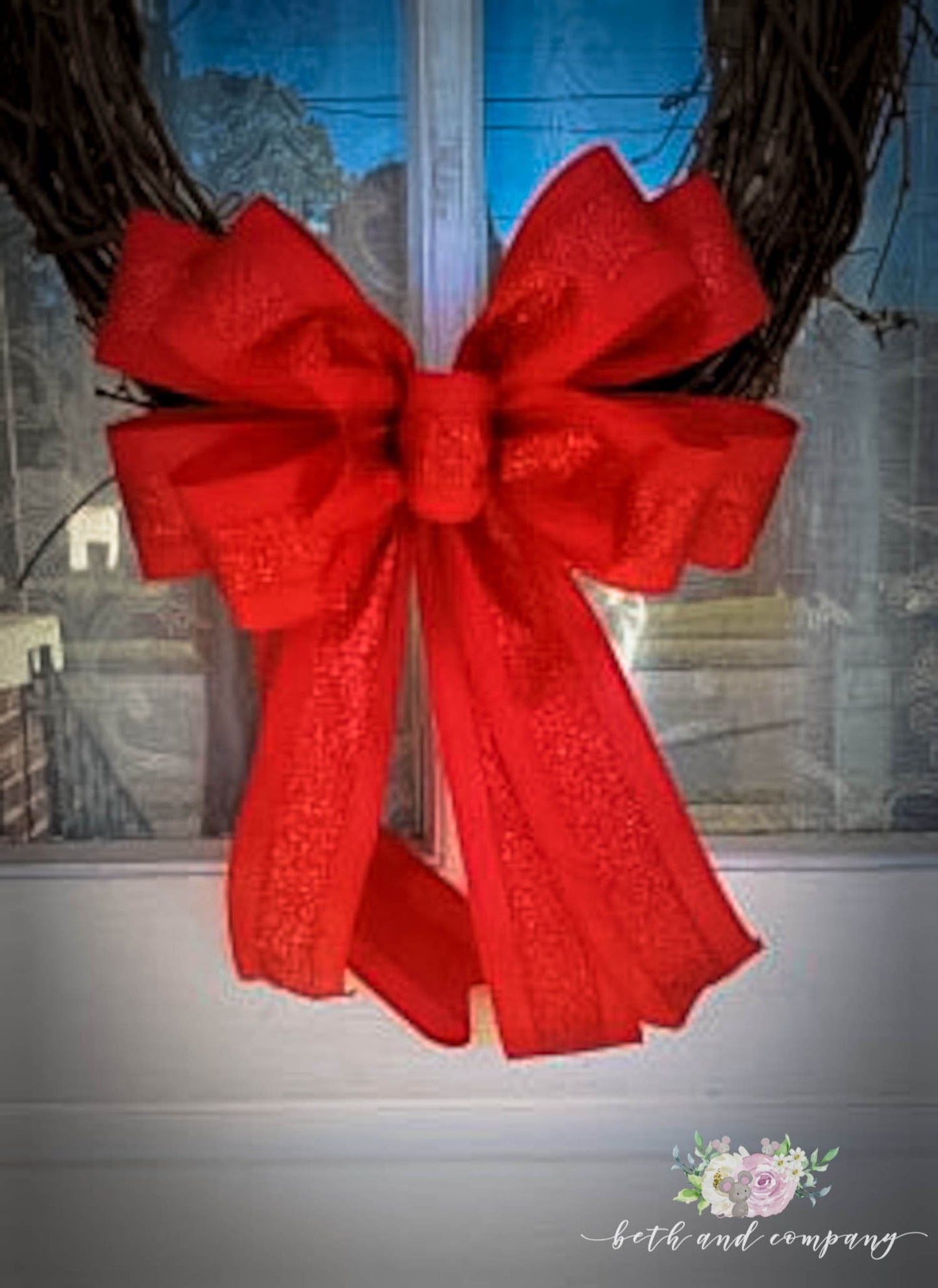 Valentines Day Bow, Red Wreath Bow, Holiday Mailbox bow, Lantern bow, Christmas Bow for mantel decor