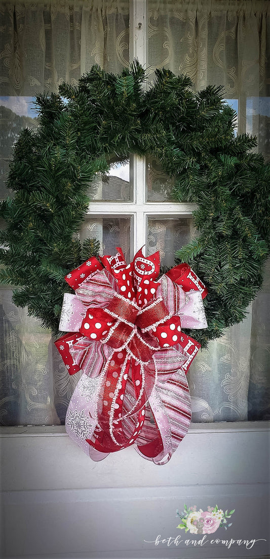 HO HO HO Red and White Wreath Bow, Candy Cane Bow