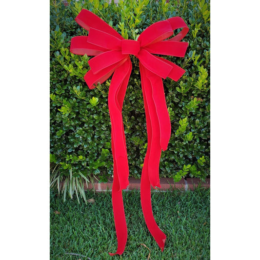 OUTDOOR Large Red Velvet Wreath Bow, Bow for 3-4 Foot Wreath with plastic liner