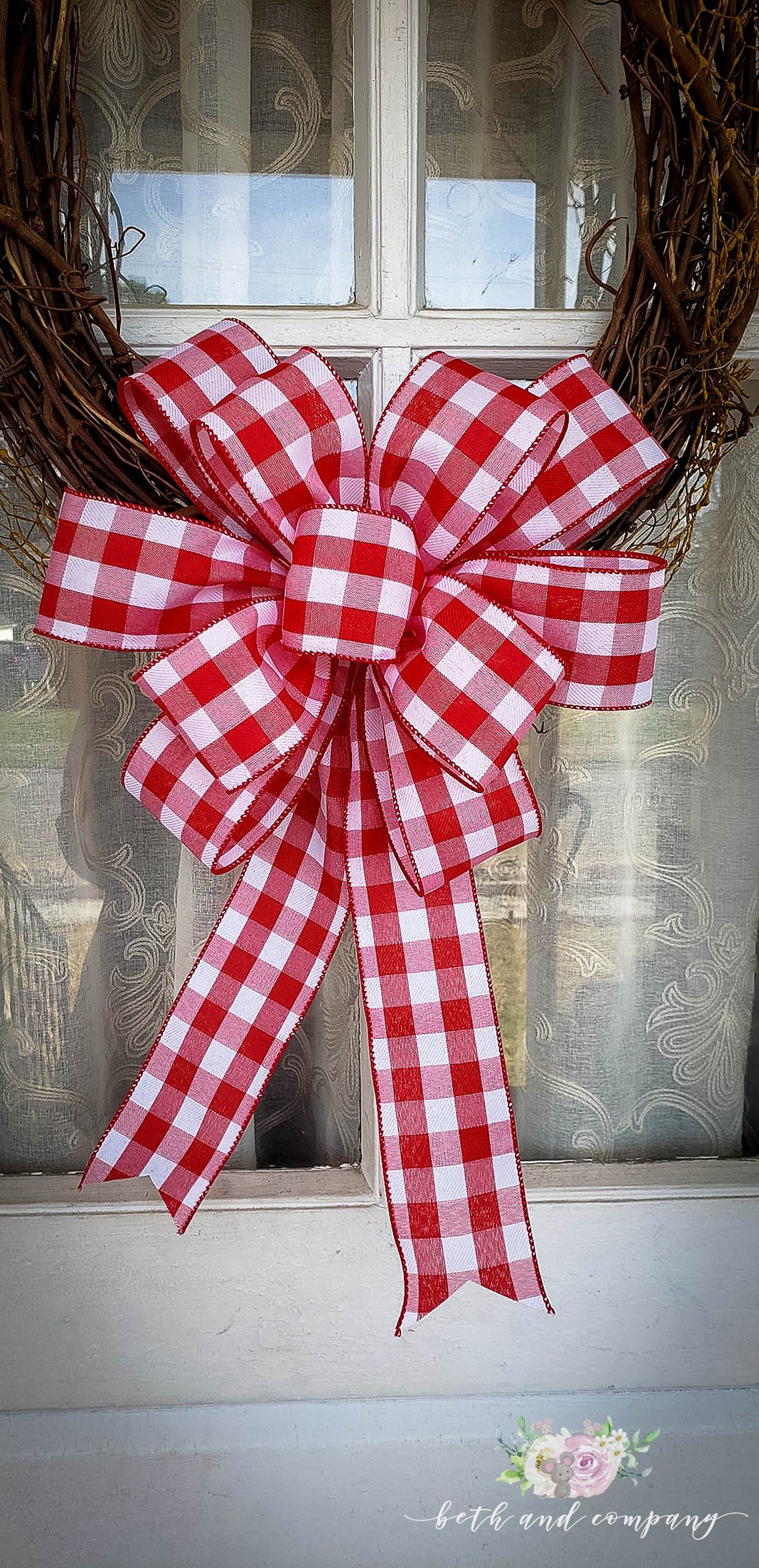 Valentine's Day Bows - Spring Bows - Wired Buffalo Plaid Hearts Bow 10