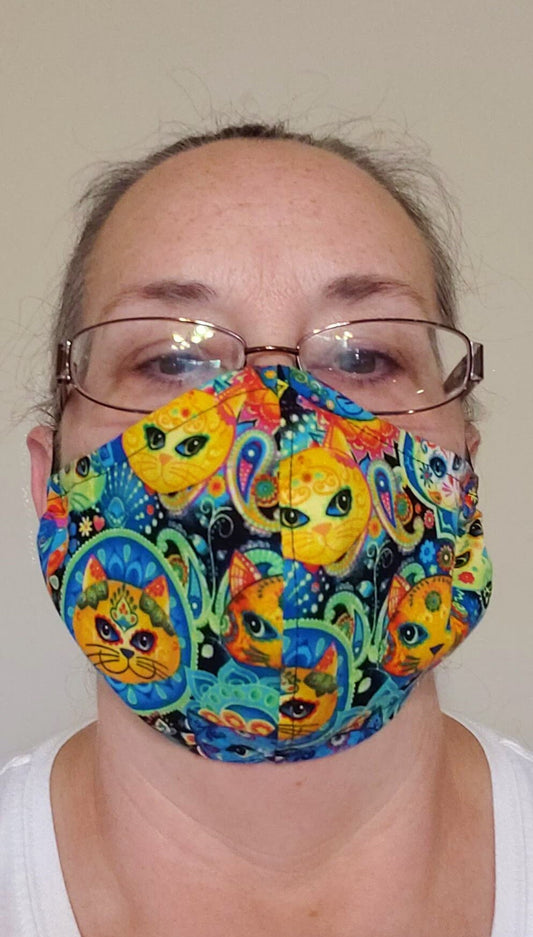 Mosaic Cats Fabric Face Mask with filter pocket