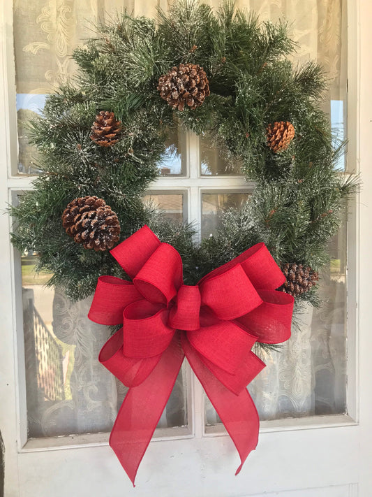 Red Bow, Christmas Bow, Red Farmhouse wreath bow, Red Linen bow, Red Valentines Day Bow