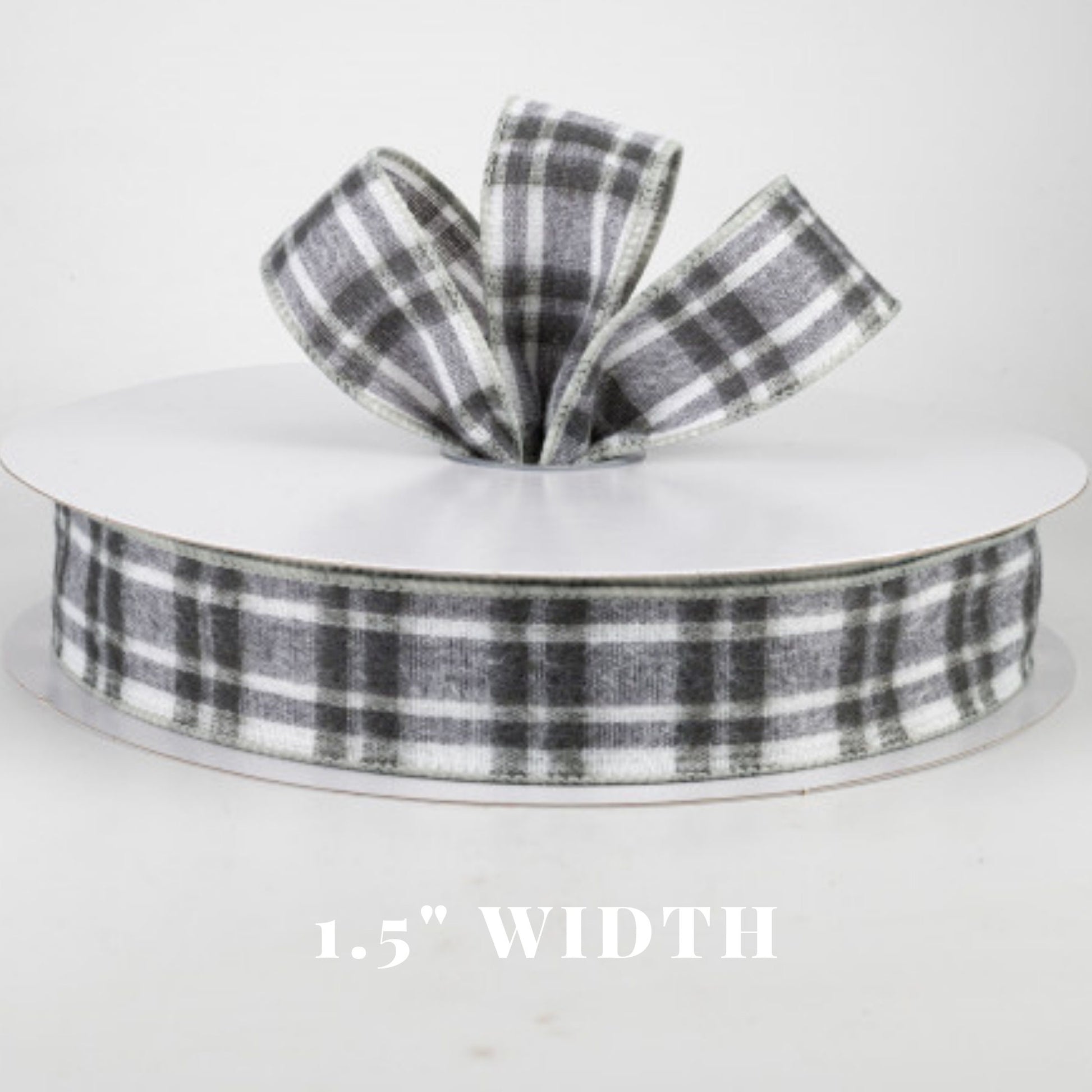 Gray Flannel Plaid Wired Ribbon, 1.5 Inch Ribbon Gray Plaid Ribbon, 5 –  Beth and Company