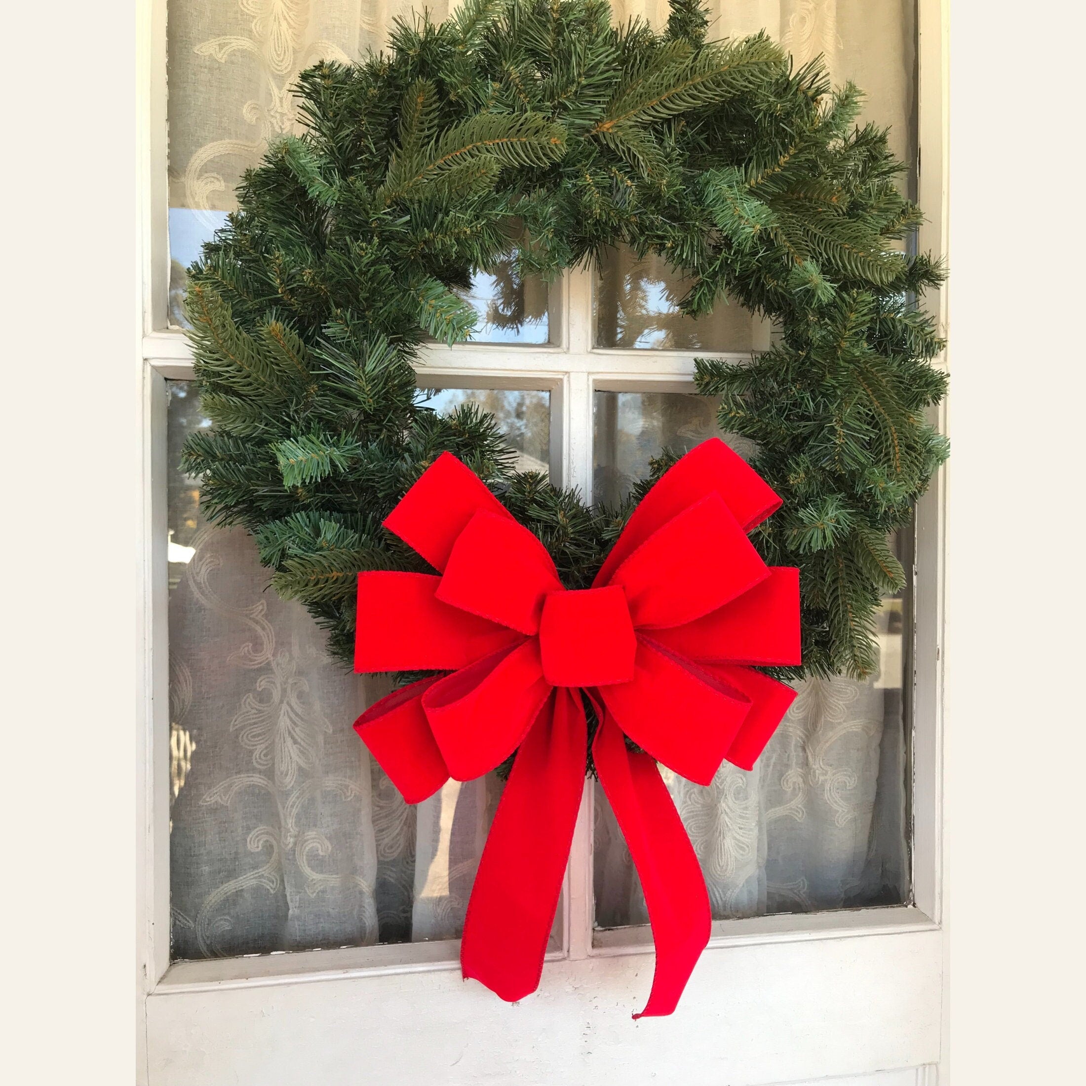 OUTDOOR Thin Red Velvet Christmas wreath bow, Weatherproof bow