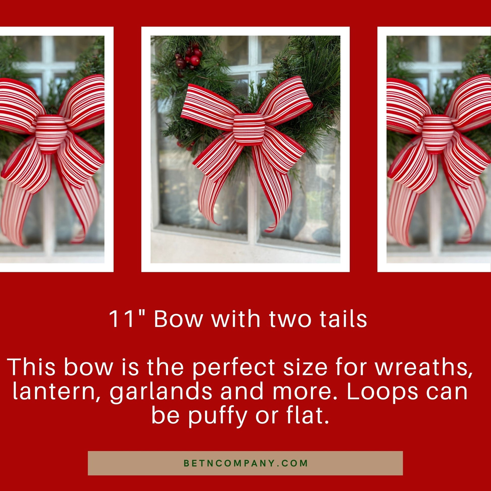 Christmas Bow / Red and White Ticking Striped Bow / Farmhouse